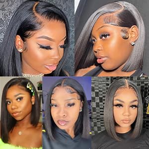 Bob Wig Human Hair 13x6 Lace Front Wigs Human Hair 180 Density Straight Frontal Wigs Human Hair HD Lace Wig Short Bob Wigs for Black Women Human Hair Glueless Wigs Pre Plucked Blunt Cut Wig 12 Inch
