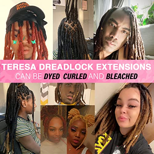 Teresa 8-18 Inch 10-100 Strands 0.8cm & 0.6cm & 0.4cm Width 100% Human Hair Dreadlock Extensions for Men/Women/Kids Permanent Dread Loc Extensions Human Hair(0.6cm Natural Black,70Locs)