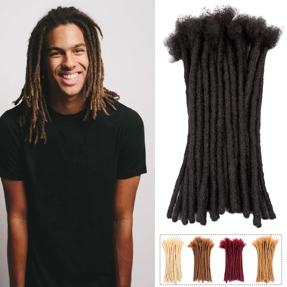 Teresa 0.8cm & 0.6cm & 0.4cm & 0.2cm Width 6-18 Inch 10, 20, 40, 70, 100 strands 100% Human Hair Dreadlock Extensions Men/Women,Full Handmade Permanent Human Loc Extensions Bundles(0.8cm,6 Inch)
