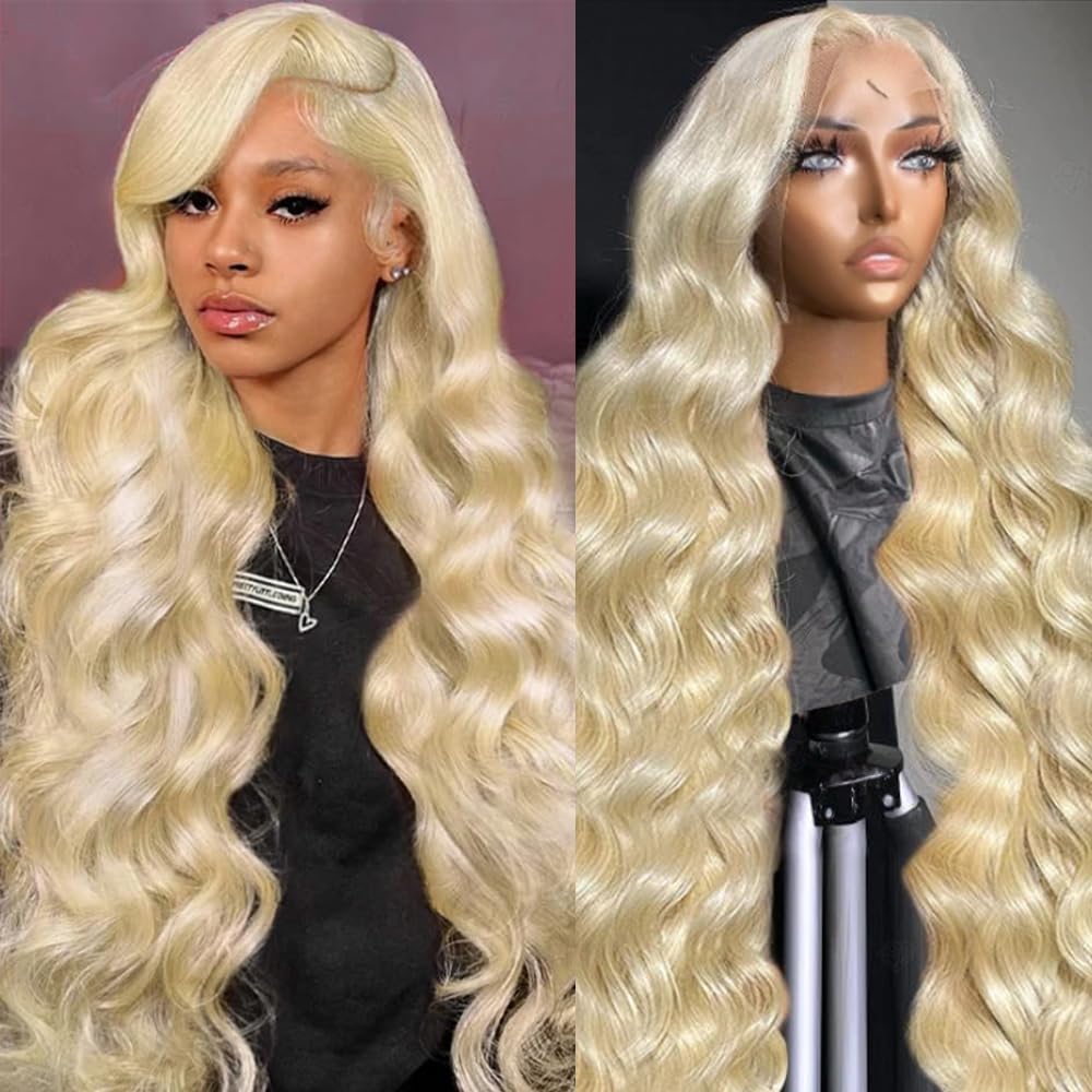 613 13x6 Lace Front Wig Human Hair 28 Inch Blonde Wig Human Hair 200% Density Body Wave HD Blonde Lace Front Wigs Human Hair Pre Plucked 613 Lace Front Wig Human Hair