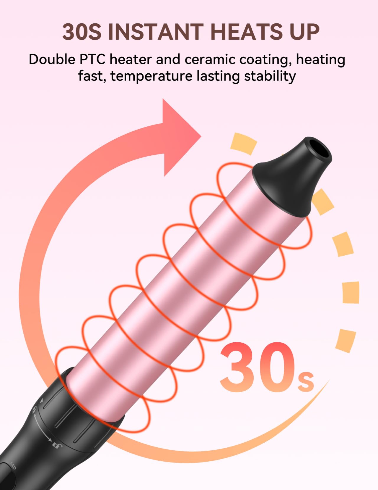 LANDOT 5-in-1 Curling Iron Wand Set: Hair Curler Set with Curling Thermal Brush 1-1/2 inch and 4 Interchangeable Ceramic Curling Wand (0.35”-1.25”) - Instant Heat Up Long Lasting Curls