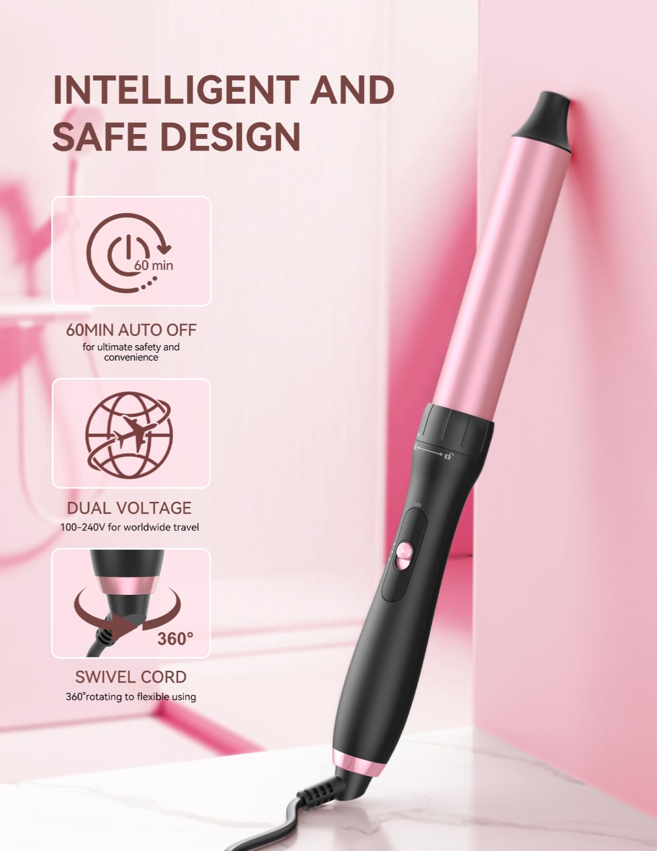 LANDOT 5-in-1 Curling Iron Wand Set: Hair Curler Set with Curling Thermal Brush 1-1/2 inch and 4 Interchangeable Ceramic Curling Wand (0.35”-1.25”) - Instant Heat Up Long Lasting Curls