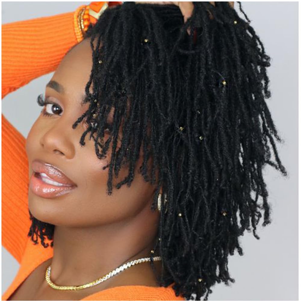 Dreadlock Extension Human Hair 8inch 0.8cm Width 100% Permanent Huamn Hair Loc Extension Can Be Dyed Bleached Curled Handmade Loc Extension for Men Women (30 Strands Natual Black)