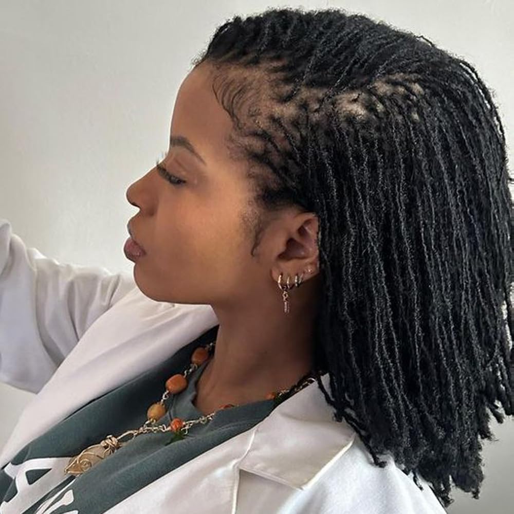 Dreadlock Extension Human Hair 8inch 0.8cm Width 100% Permanent Huamn Hair Loc Extension Can Be Dyed Bleached Curled Handmade Loc Extension for Men Women (30 Strands Natual Black)