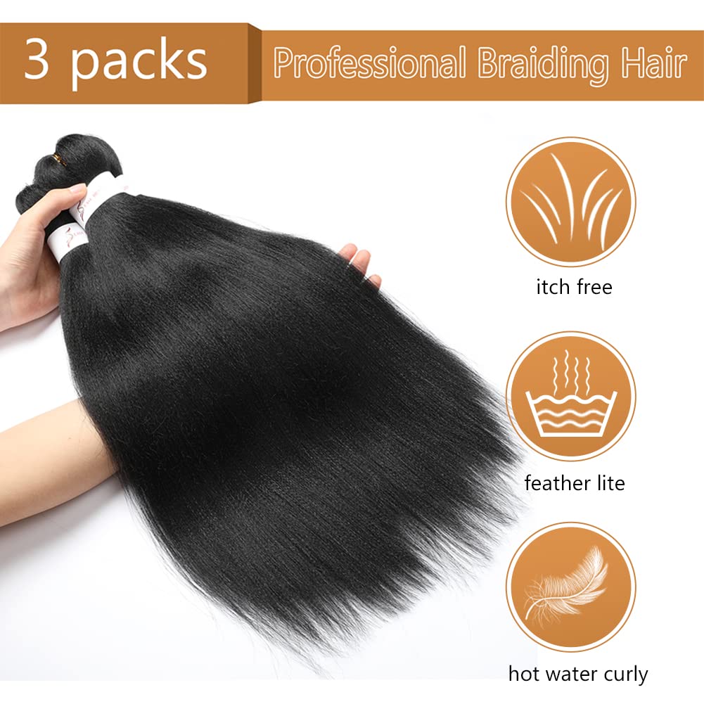 Braiding Hair Pre Stretched 24 Inch 8 Packs Ombre Braiding Hair Professional Soft Braiding Hair Yaki Texture, No Itch, Hot Water Setting Hair Extensions for Braids (24in,1B/30)