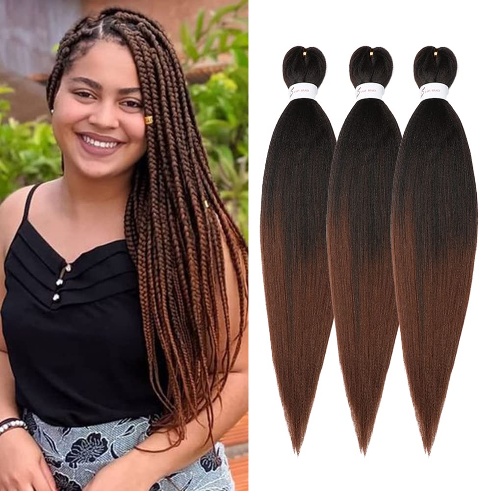 Braiding Hair Pre Stretched 24 Inch 8 Packs Ombre Braiding Hair Professional Soft Braiding Hair Yaki Texture, No Itch, Hot Water Setting Hair Extensions for Braids (24in,1B/30)
