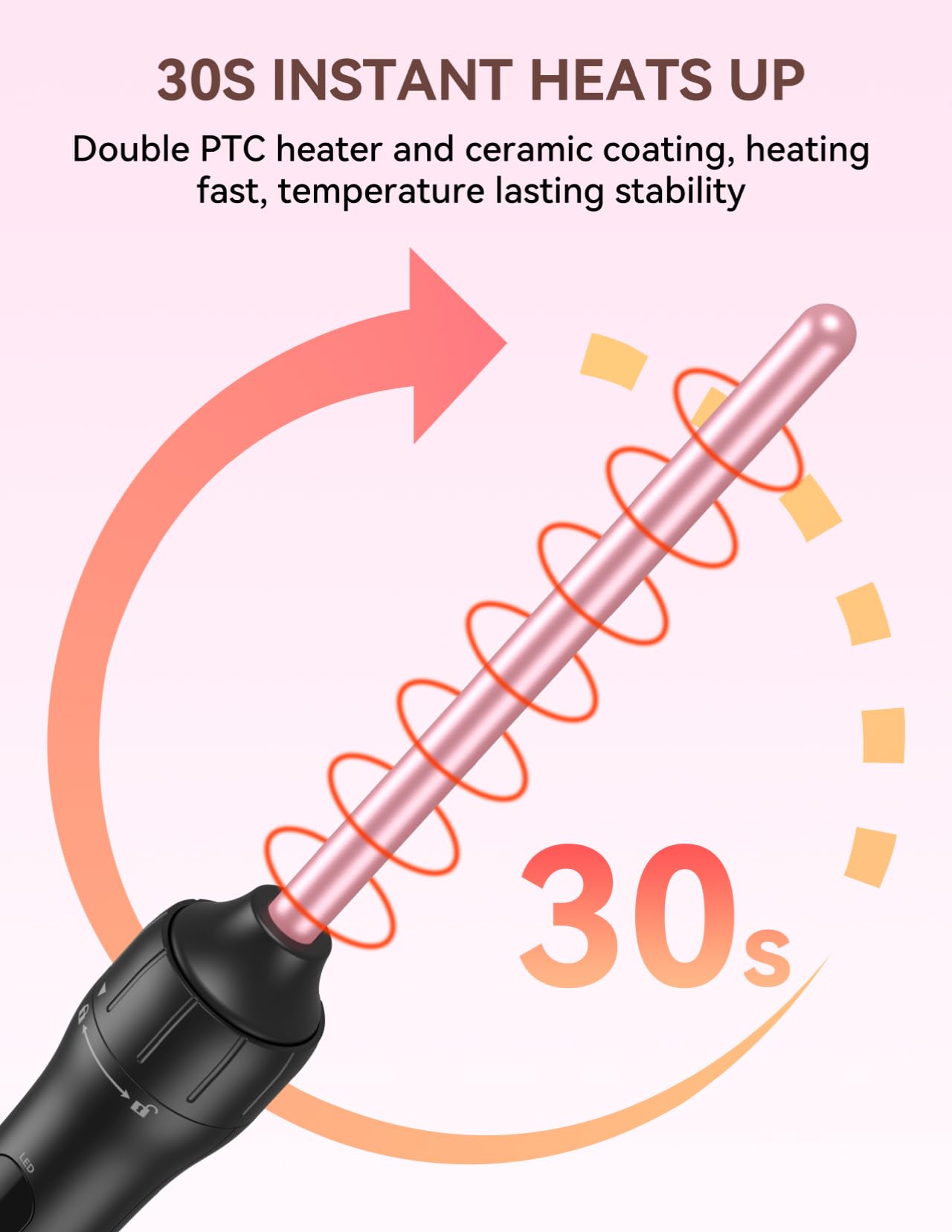 LANDOT 5-in-1 Curling Iron Wand Set: Hair Curler Set with Curling Thermal Brush 1-1/2 inch and 4 Interchangeable Ceramic Curling Wand (0.35”-1.25”) - Instant Heat Up Long Lasting Curls