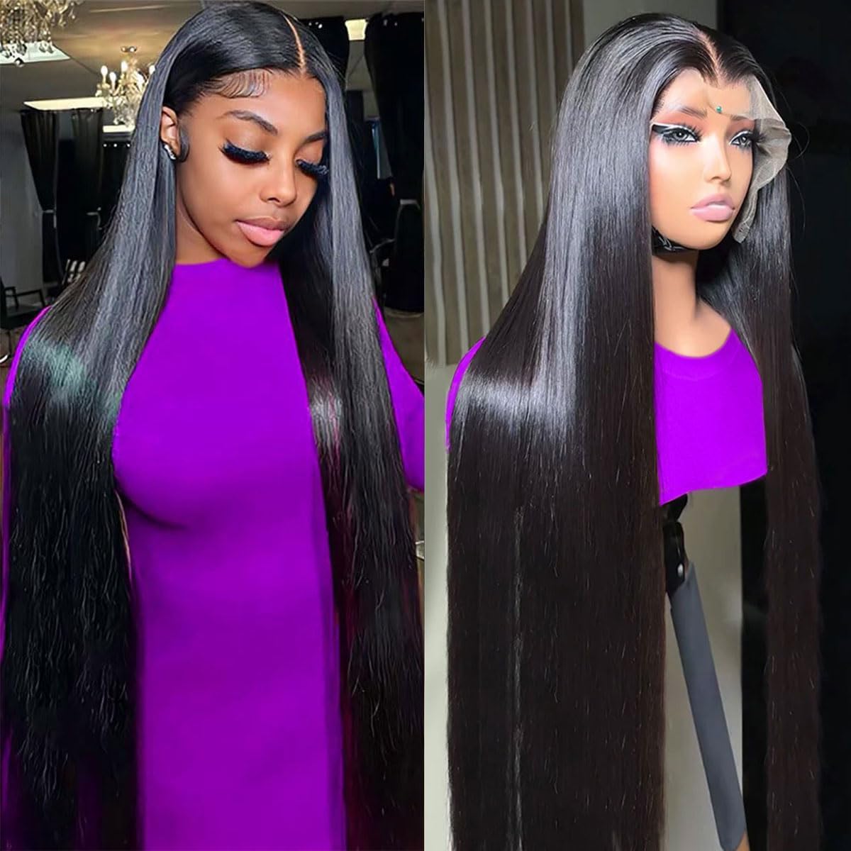 28 Inch 13x4 Straight Lace Front Wigs Human Hair 180% Density Pre Plucked Pre Cut Transparent Frontal Human Hair Wigs for Black Women with Baby Hair Natural Black