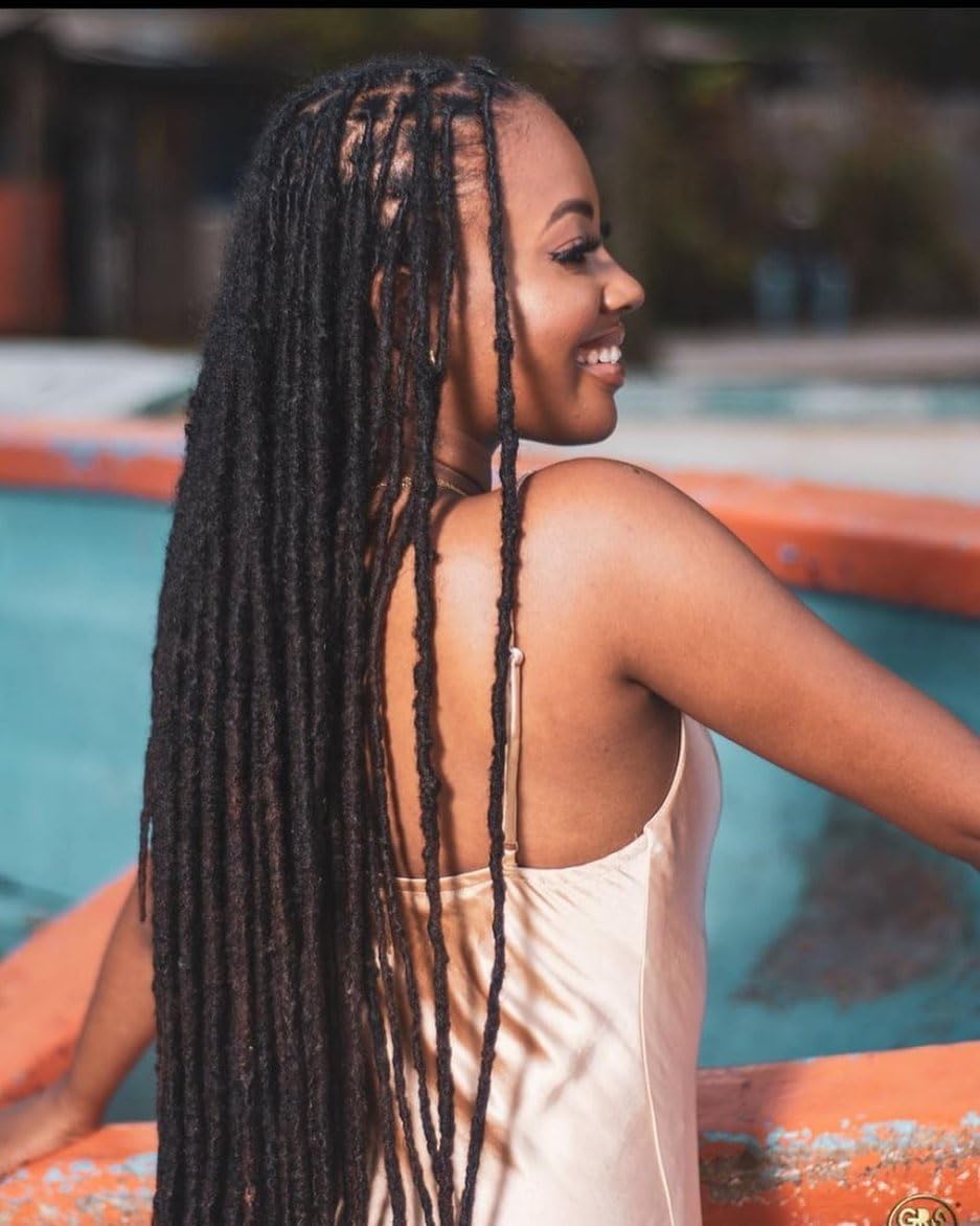 Dreadlock Extension Human Hair 8inch 0.8cm Width 100% Permanent Huamn Hair Loc Extension Can Be Dyed Bleached Curled Handmade Loc Extension for Men Women (30 Strands Natual Black)
