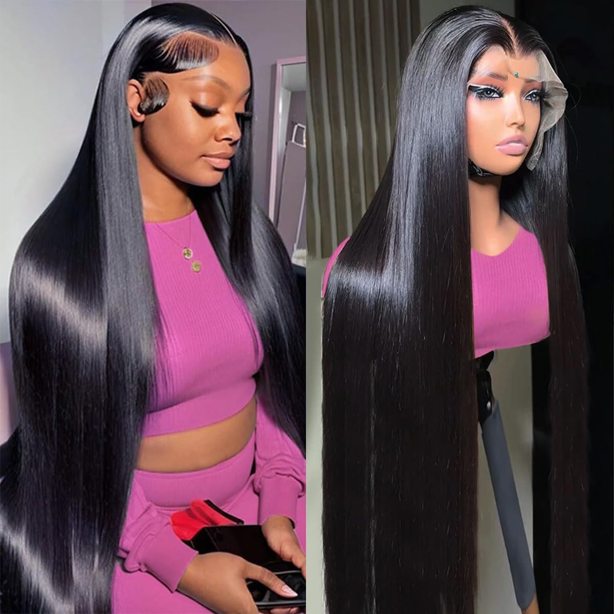 28 Inch 13x4 Straight Lace Front Wigs Human Hair 180% Density Pre Plucked Pre Cut Transparent Frontal Human Hair Wigs for Black Women with Baby Hair Natural Black