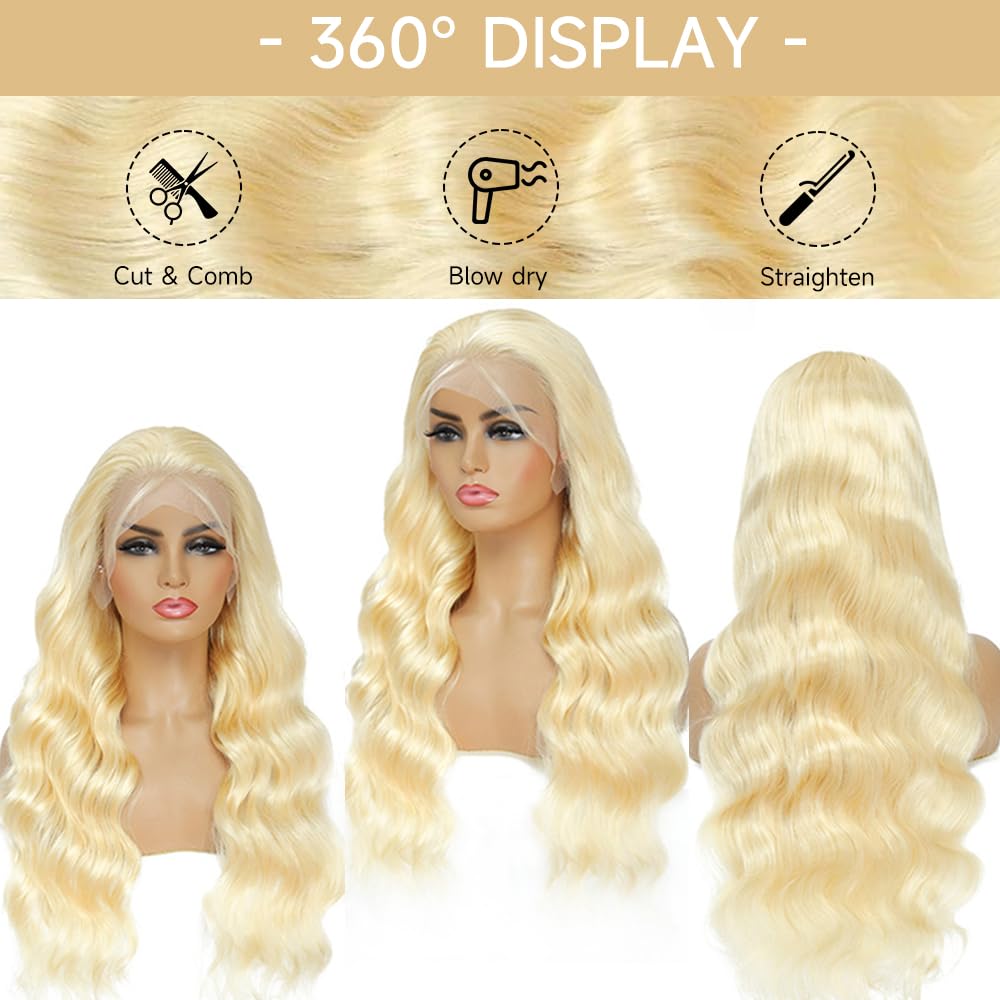 613 13x6 Lace Front Wig Human Hair 28 Inch Blonde Wig Human Hair 200% Density Body Wave HD Blonde Lace Front Wigs Human Hair Pre Plucked 613 Lace Front Wig Human Hair