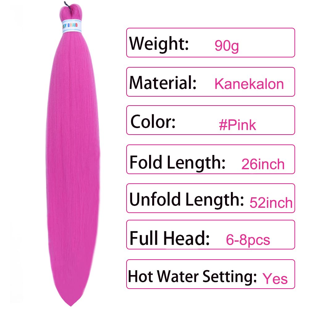 Colorful Braiding Hair Pre Stretched Colored Braiding Hair Extensions for Braids 26inch 6Pcs Knotless Braiding Hair Pre Stretched Rainbow Box Braiding Hair Pre Stretched