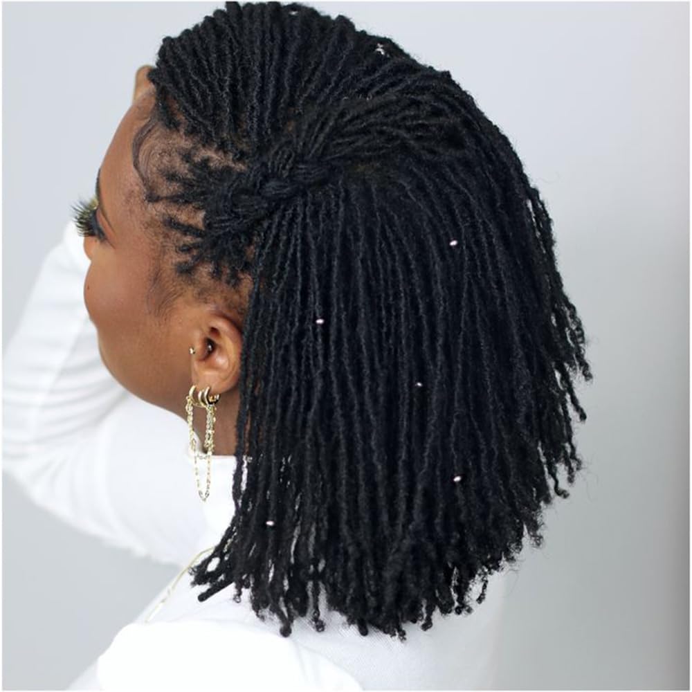 Dreadlock Extension Human Hair 8inch 0.8cm Width 100% Permanent Huamn Hair Loc Extension Can Be Dyed Bleached Curled Handmade Loc Extension for Men Women (30 Strands Natual Black)