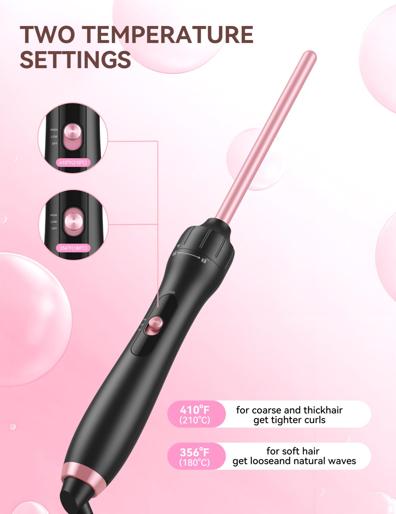 LANDOT 5-in-1 Curling Iron Wand Set: Hair Curler Set with Curling Thermal Brush 1-1/2 inch and 4 Interchangeable Ceramic Curling Wand (0.35”-1.25”) - Instant Heat Up Long Lasting Curls