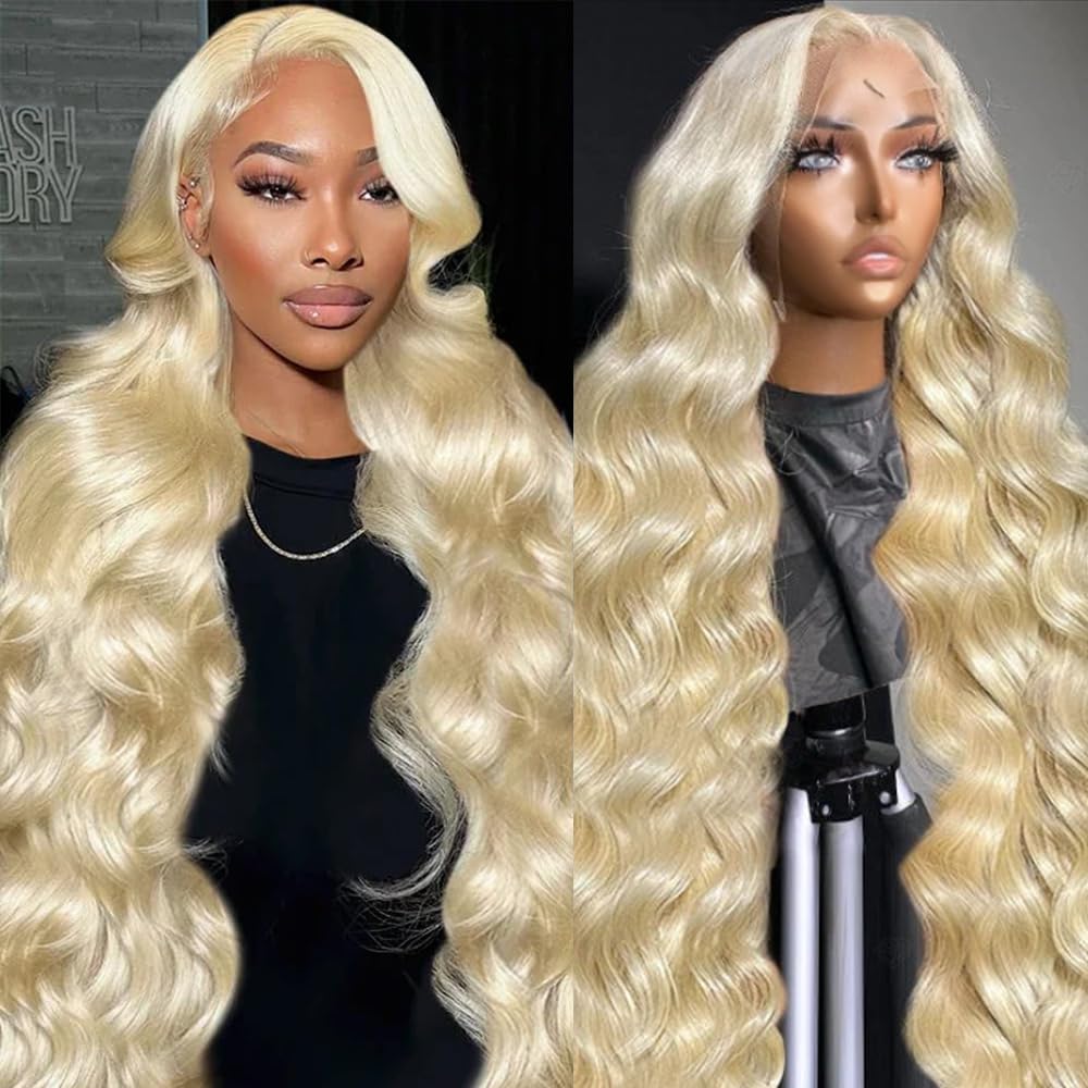 613 13x6 Lace Front Wig Human Hair 28 Inch Blonde Wig Human Hair 200% Density Body Wave HD Blonde Lace Front Wigs Human Hair Pre Plucked 613 Lace Front Wig Human Hair