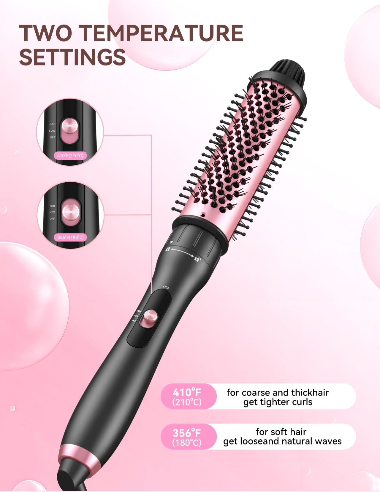 LANDOT 5-in-1 Curling Iron Wand Set: Hair Curler Set with Curling Thermal Brush 1-1/2 inch and 4 Interchangeable Ceramic Curling Wand (0.35”-1.25”) - Instant Heat Up Long Lasting Curls