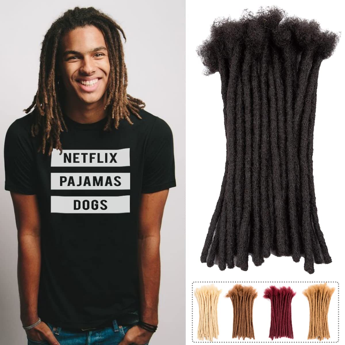 Teresa 0.8cm & 0.6cm & 0.4cm & 0.2cm Width 6-18 Inch 10, 20, 40, 70, 100 strands 100% Human Hair Dreadlock Extensions Men/Women,Full Handmade Permanent Human Loc Extensions Bundles(0.8cm,6 Inch)