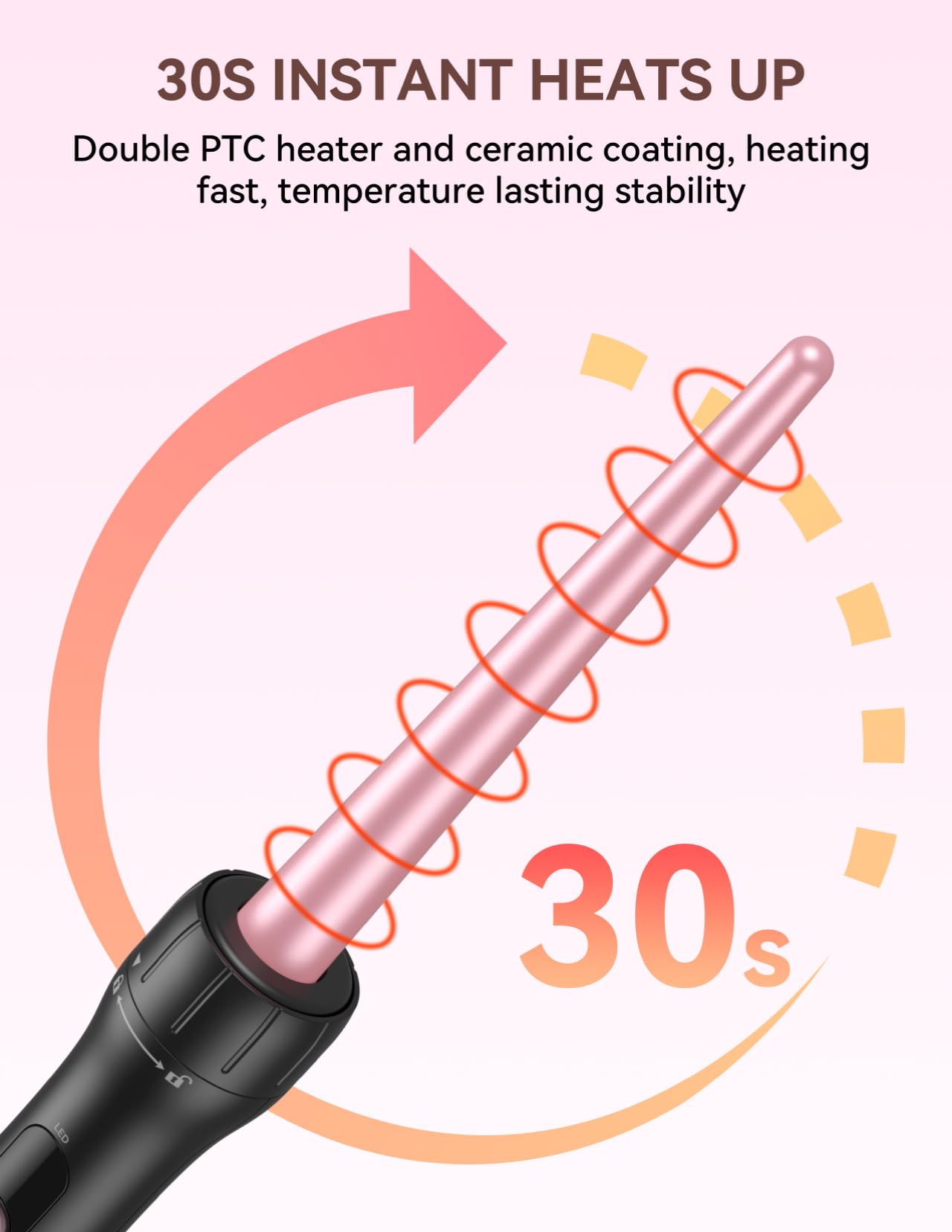 LANDOT 5-in-1 Curling Iron Wand Set: Hair Curler Set with Curling Thermal Brush 1-1/2 inch and 4 Interchangeable Ceramic Curling Wand (0.35”-1.25”) - Instant Heat Up Long Lasting Curls