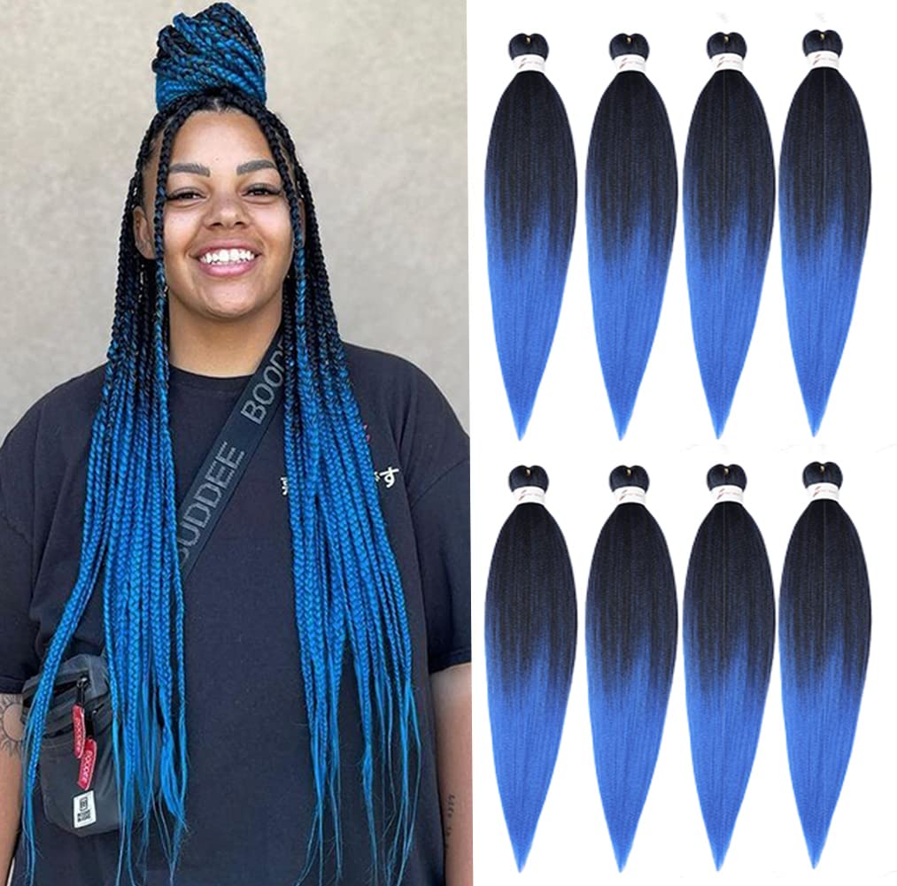 Braiding Hair Pre Stretched 24 Inch 8 Packs Ombre Braiding Hair Professional Soft Braiding Hair Yaki Texture, No Itch, Hot Water Setting Hair Extensions for Braids (24in,1B/30)