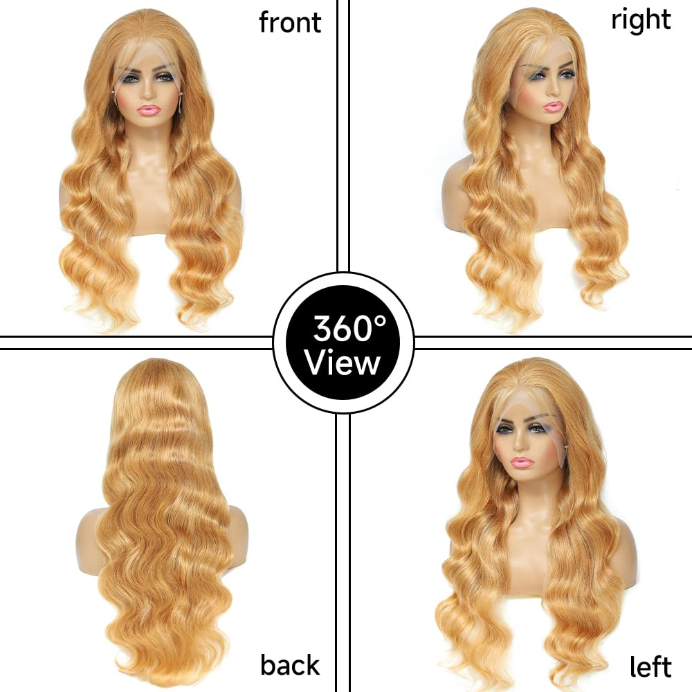 Ombre Highlight Lace Front Wig Human Hair 13x4 Glueless Transparent HD Lace Frontal Wigs Pre Plucked With Baby Hair Straight Brazilian Blonde 4/27 Human Hair Wigs 180% Density for Black Women 22 Inch