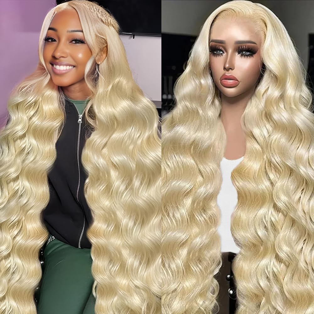 613 13x6 Lace Front Wig Human Hair 28 Inch Blonde Wig Human Hair 200% Density Body Wave HD Blonde Lace Front Wigs Human Hair Pre Plucked 613 Lace Front Wig Human Hair