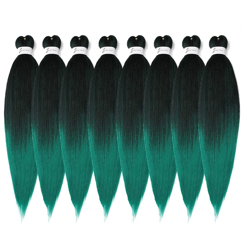 Braiding Hair Pre Stretched 24 Inch 8 Packs Ombre Braiding Hair Professional Soft Braiding Hair Yaki Texture, No Itch, Hot Water Setting Hair Extensions for Braids (24in,1B/30)