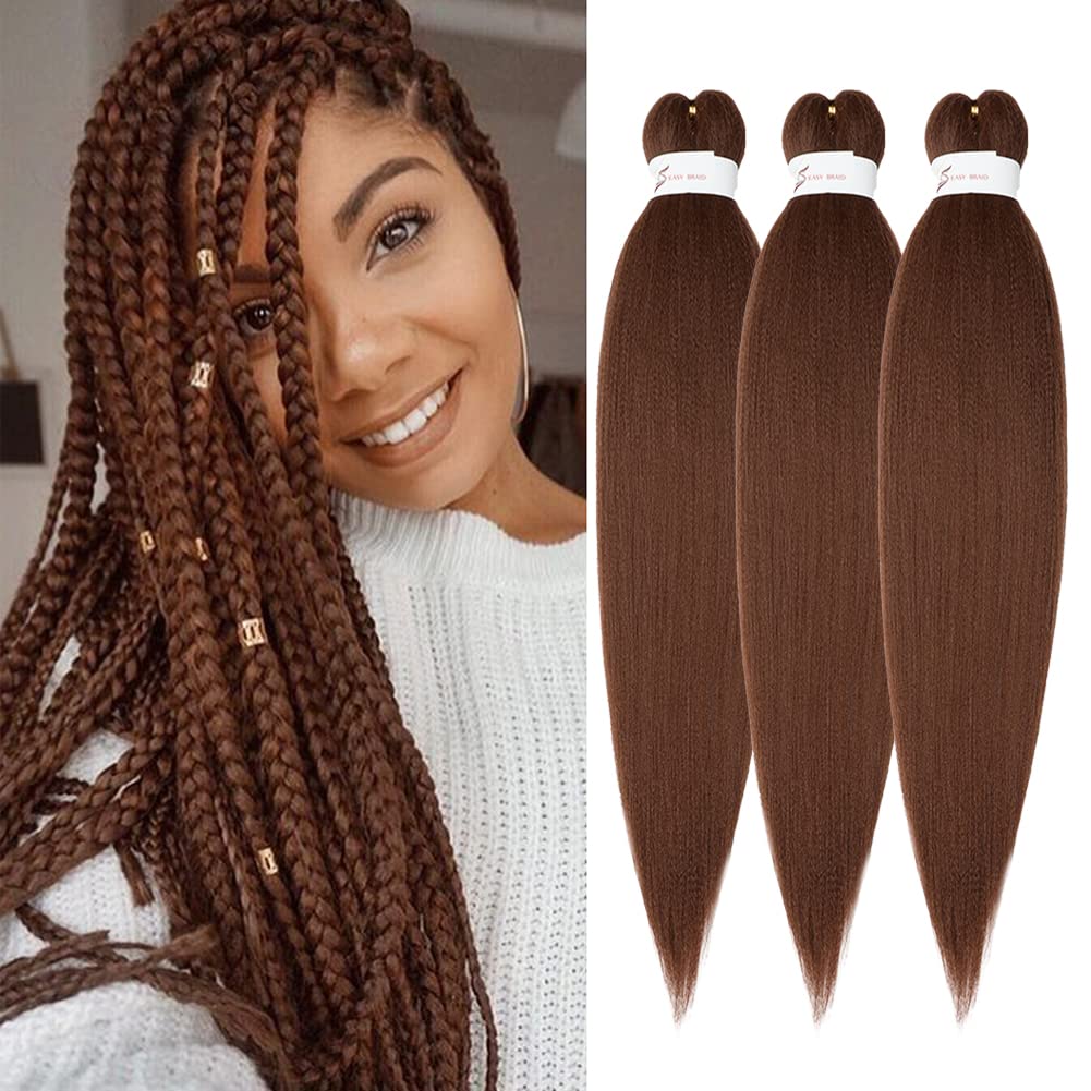 Braiding Hair Pre Stretched 24 Inch 8 Packs Ombre Braiding Hair Professional Soft Braiding Hair Yaki Texture, No Itch, Hot Water Setting Hair Extensions for Braids (24in,1B/30)