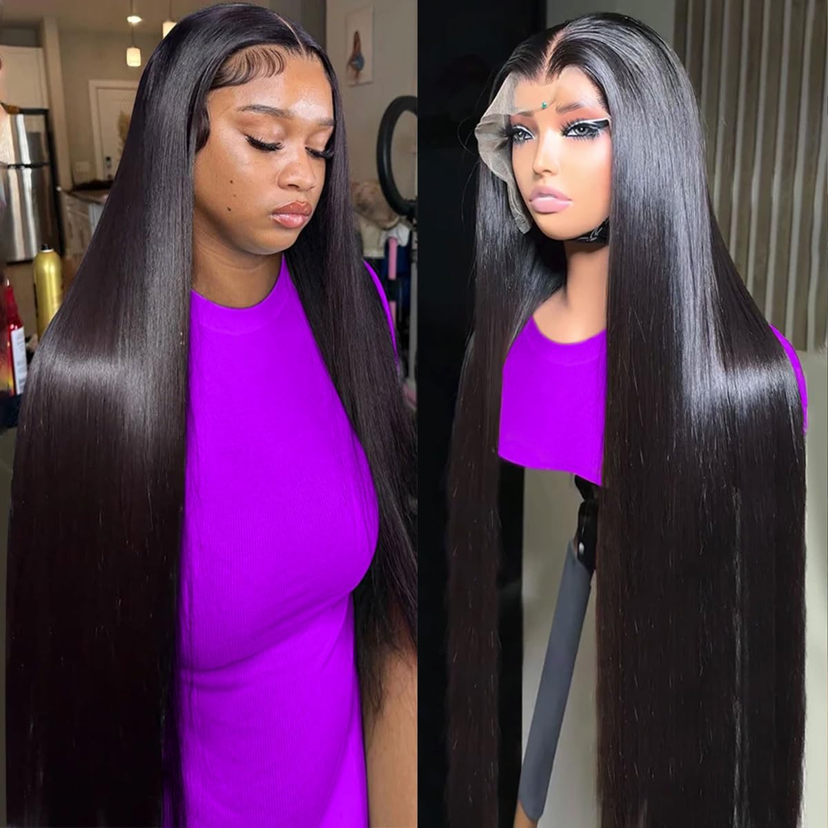 28 Inch 13x4 Straight Lace Front Wigs Human Hair 180% Density Pre Plucked Pre Cut Transparent Frontal Human Hair Wigs for Black Women with Baby Hair Natural Black