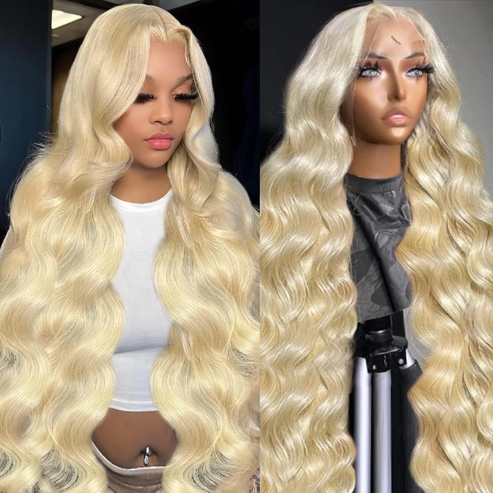 613 13x6 Lace Front Wig Human Hair 28 Inch Blonde Wig Human Hair 200% Density Body Wave HD Blonde Lace Front Wigs Human Hair Pre Plucked 613 Lace Front Wig Human Hair