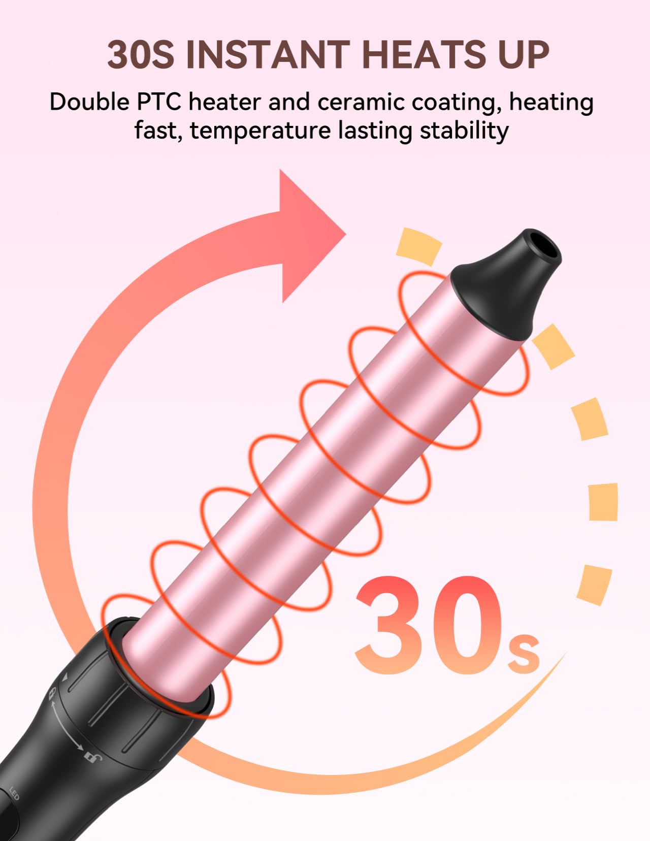 LANDOT 5-in-1 Curling Iron Wand Set: Hair Curler Set with Curling Thermal Brush 1-1/2 inch and 4 Interchangeable Ceramic Curling Wand (0.35”-1.25”) - Instant Heat Up Long Lasting Curls