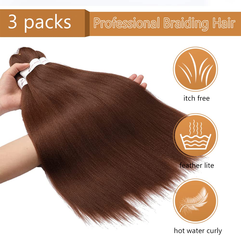 Braiding Hair Pre Stretched 24 Inch 8 Packs Ombre Braiding Hair Professional Soft Braiding Hair Yaki Texture, No Itch, Hot Water Setting Hair Extensions for Braids (24in,1B/30)