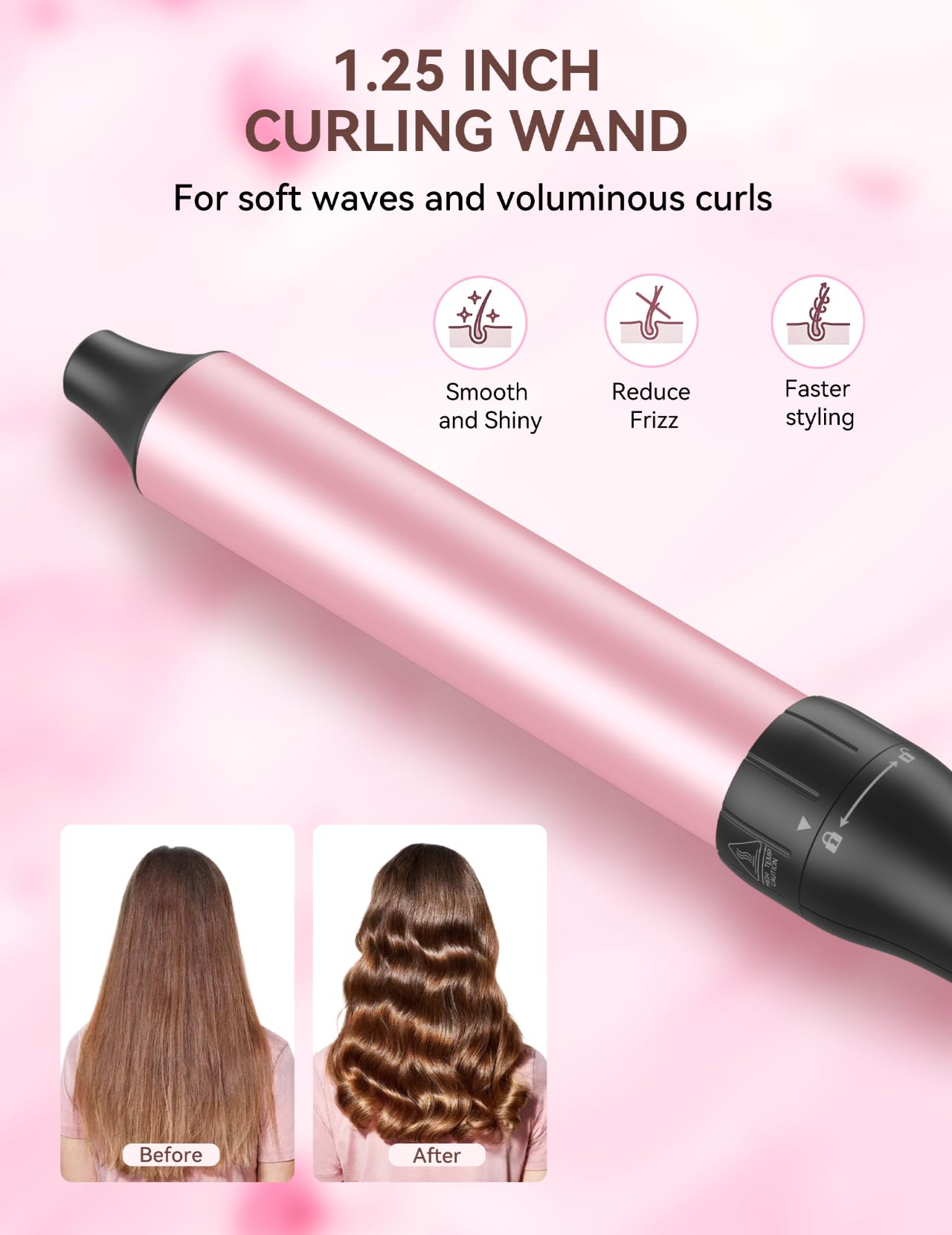 LANDOT 5-in-1 Curling Iron Wand Set: Hair Curler Set with Curling Thermal Brush 1-1/2 inch and 4 Interchangeable Ceramic Curling Wand (0.35”-1.25”) - Instant Heat Up Long Lasting Curls