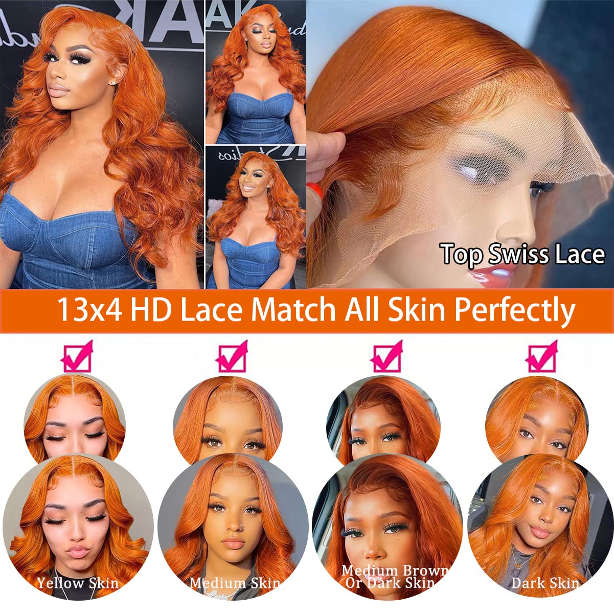 P4/350 Body Wave Lace Front Wigs Human Hair Brown Ginger Colored Wigs 13x4 HD Lace Frontal Highlight Ombre Wig Human Hair 180% Density P4/350 Colored Wigs Human Hair for Black Women 22Inch