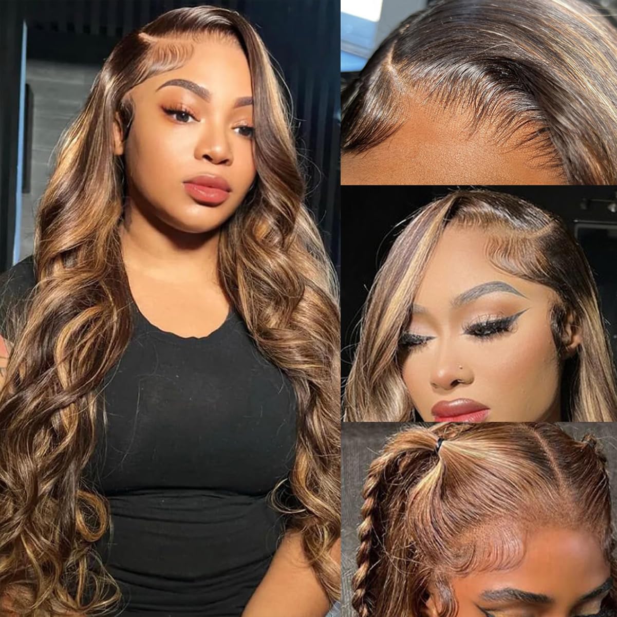 P4/350 Body Wave Lace Front Wigs Human Hair Brown Ginger Colored Wigs 13x4 HD Lace Frontal Highlight Ombre Wig Human Hair 180% Density P4/350 Colored Wigs Human Hair for Black Women 22Inch