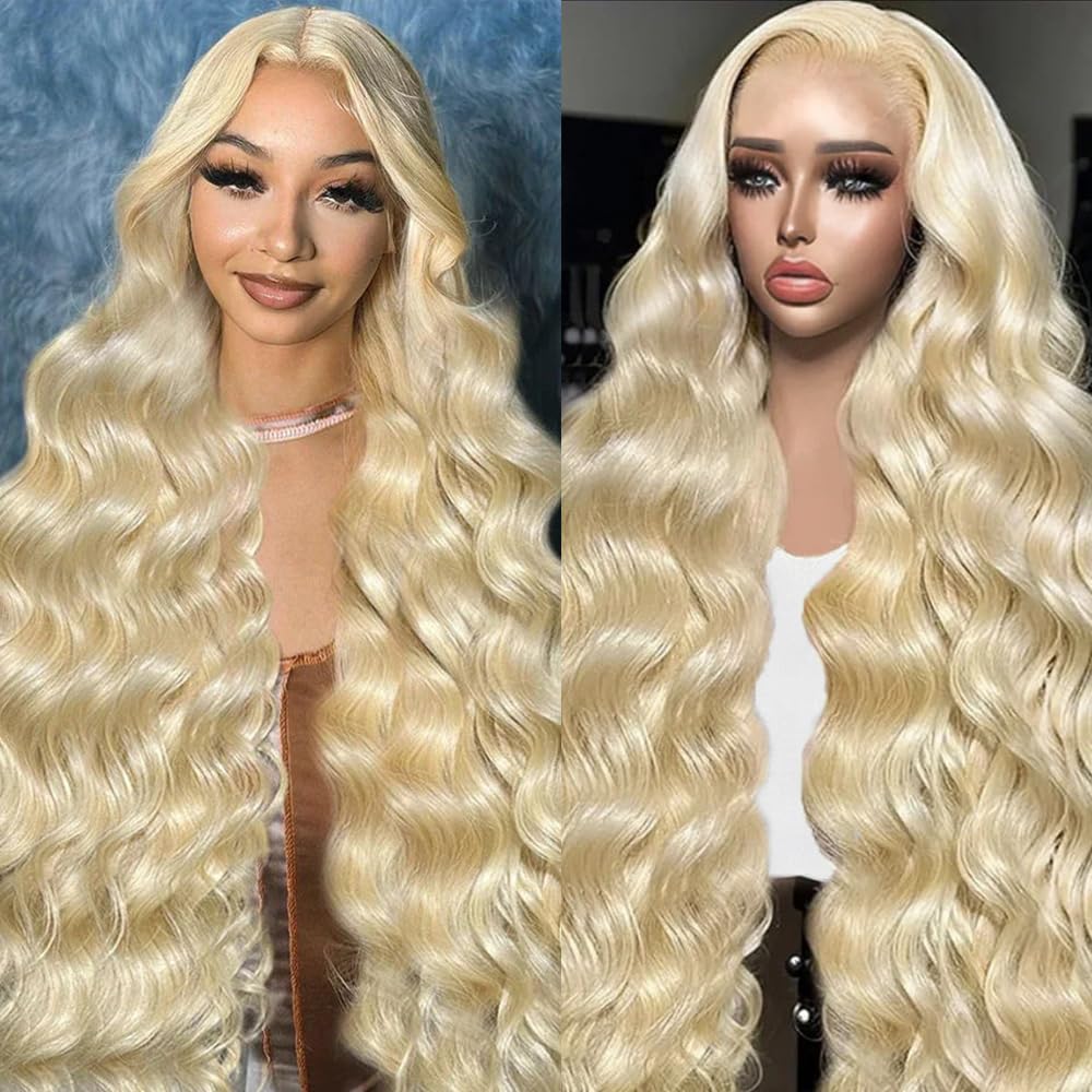 613 13x6 Lace Front Wig Human Hair 28 Inch Blonde Wig Human Hair 200% Density Body Wave HD Blonde Lace Front Wigs Human Hair Pre Plucked 613 Lace Front Wig Human Hair