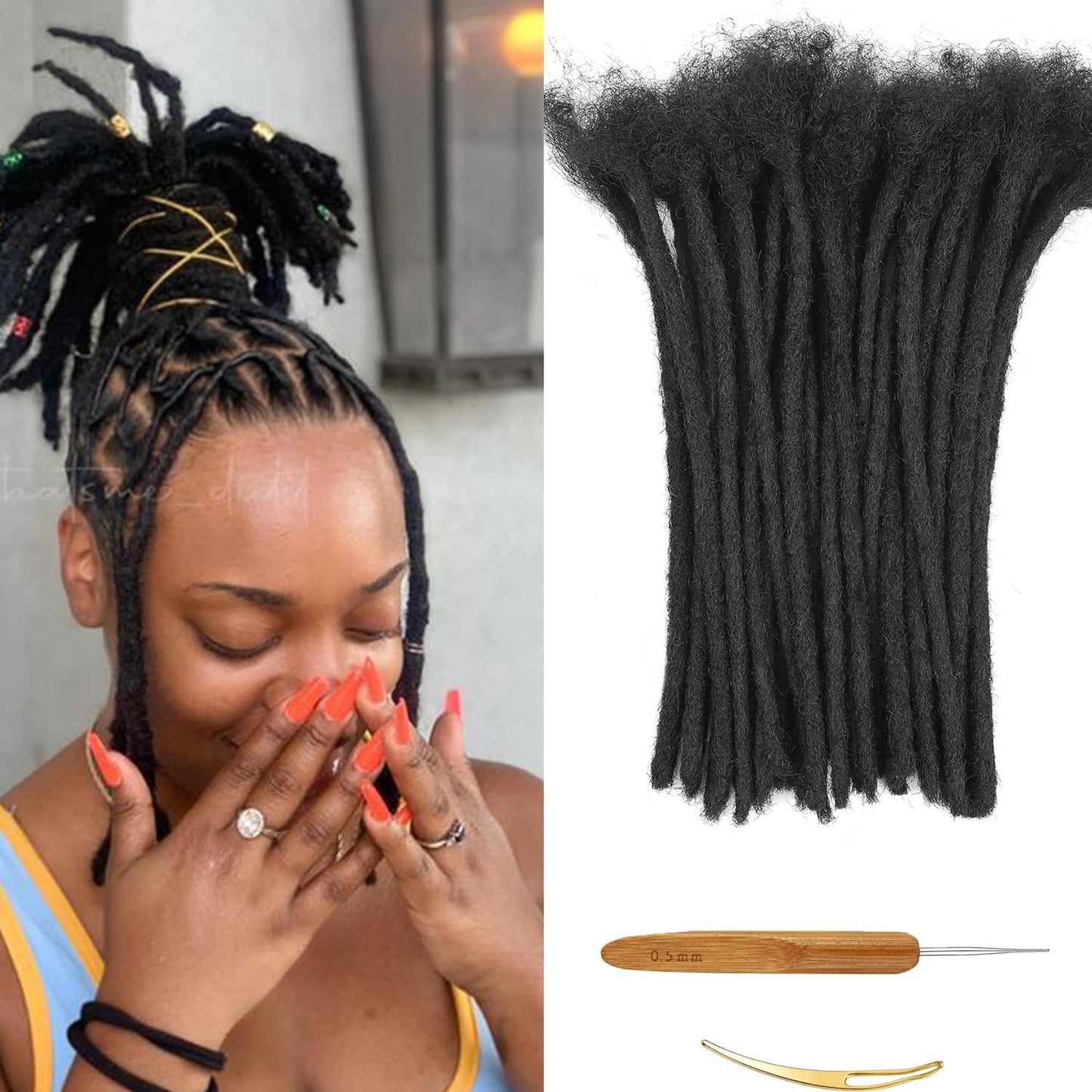 Dreadlock Extension Human Hair 8inch 0.8cm Width 100% Permanent Huamn Hair Loc Extension Can Be Dyed Bleached Curled Handmade Loc Extension for Men Women (30 Strands Natual Black)