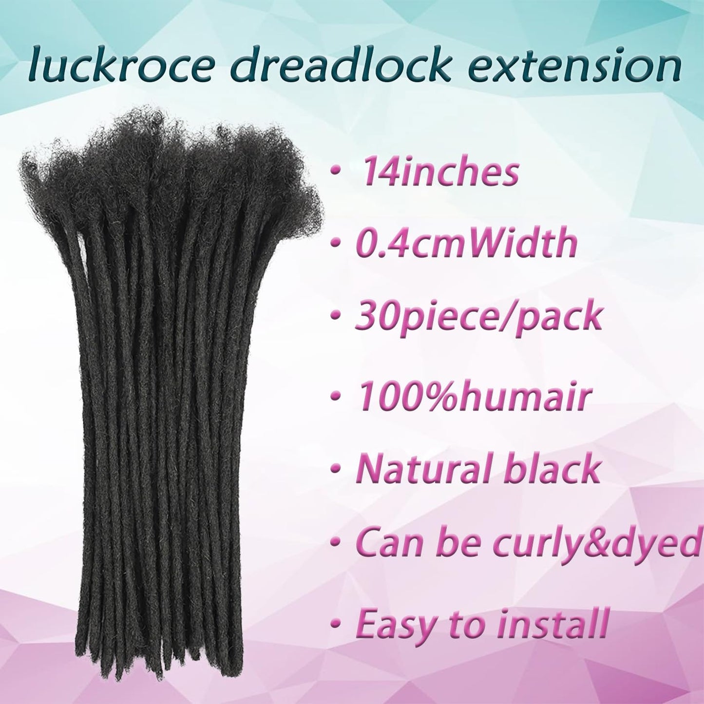 Dreadlock Extension Human Hair 8inch 0.8cm Width 100% Permanent Huamn Hair Loc Extension Can Be Dyed Bleached Curled Handmade Loc Extension for Men Women (30 Strands Natual Black)