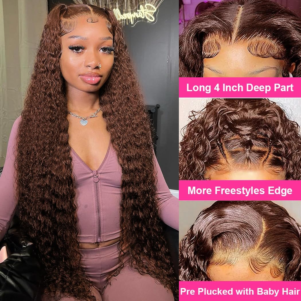 SHOWME 5x5 HD Lace Closure Glueless Wigs Human Hair Pre Plucked Brazilian Virgin Deep Wave Lace Front Wigs Human Hair 180% Density Closure Wig with Elastic Band Natural Hairline