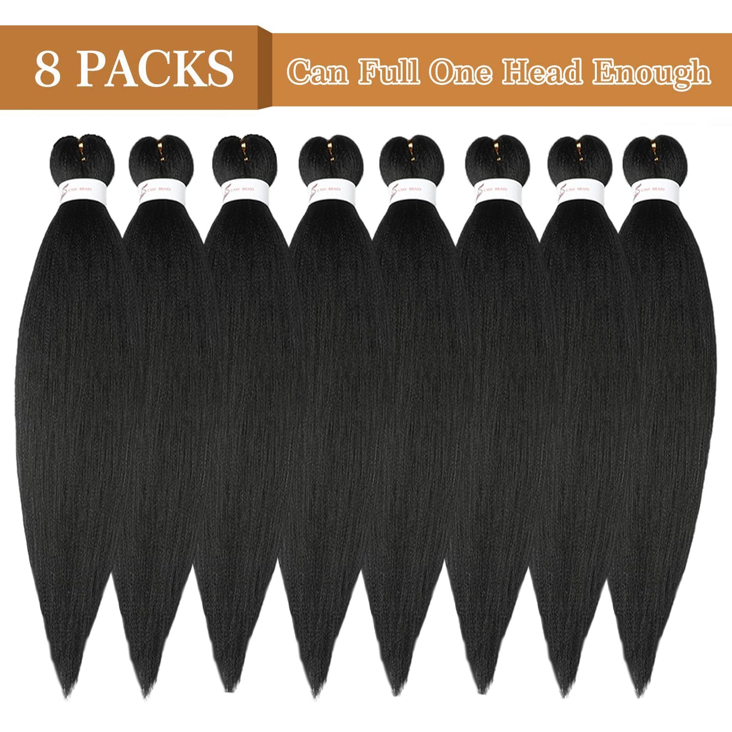 Braiding Hair Pre Stretched 24 Inch 8 Packs Ombre Braiding Hair Professional Soft Braiding Hair Yaki Texture, No Itch, Hot Water Setting Hair Extensions for Braids (24in,1B/30)