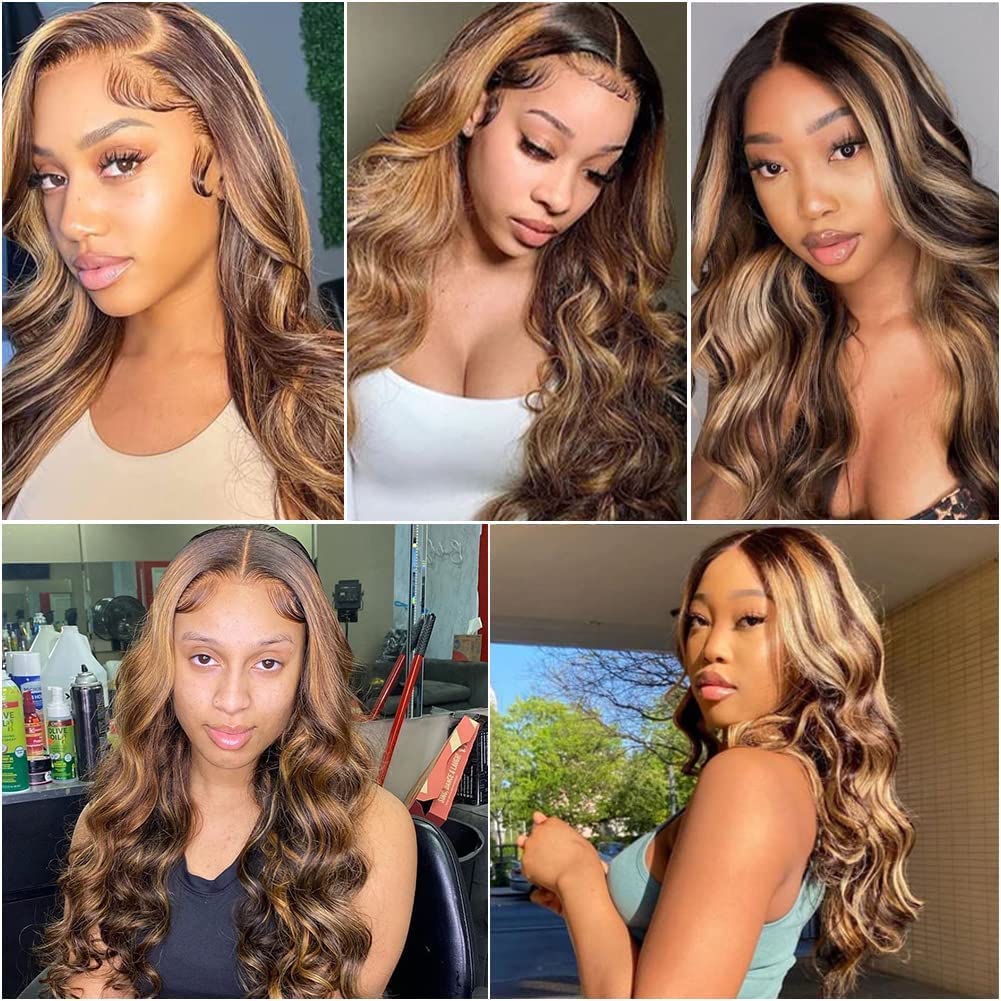 Honey Blonde Lace Front Wig Human Hair Glueless Wigs Human Hair Pre Plucked 13x4 HD Body Wave Lace Front Wigs 4/27 Colored Highlight Ombre Lace Front Wigs for Women
