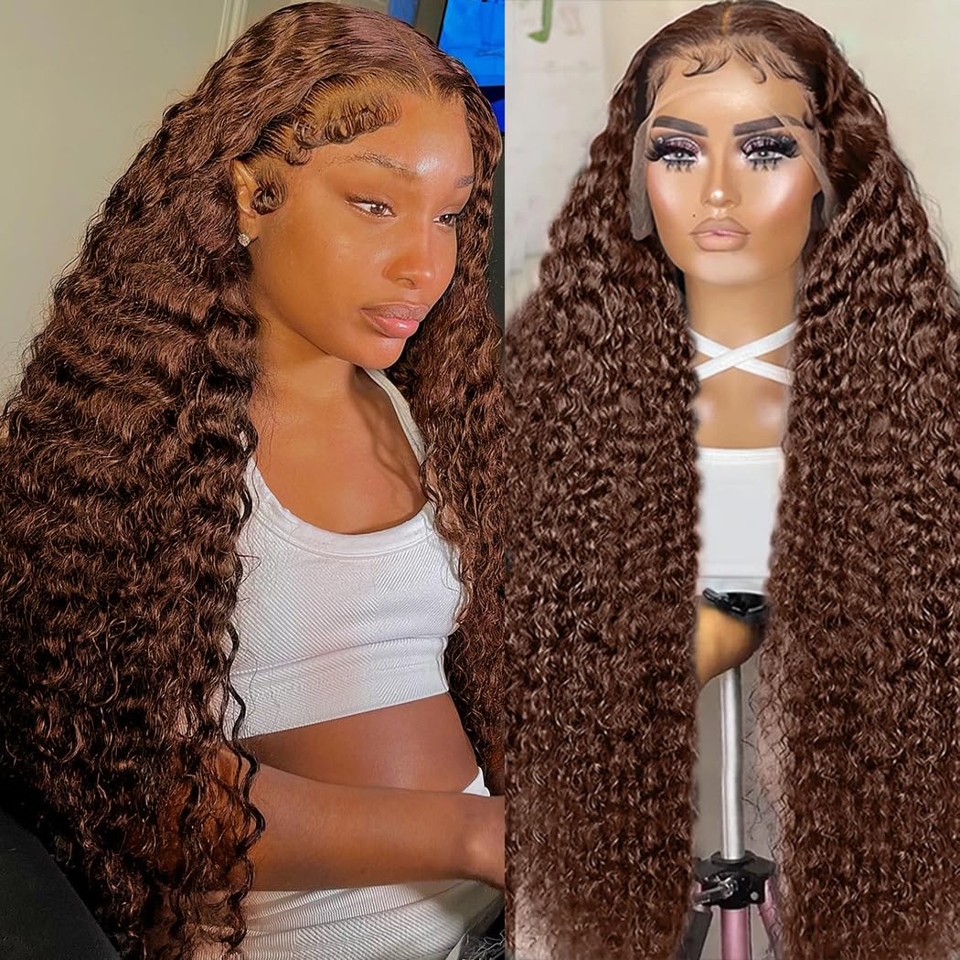 SHOWME 5x5 HD Lace Closure Glueless Wigs Human Hair Pre Plucked Brazilian Virgin Deep Wave Lace Front Wigs Human Hair 180% Density Closure Wig with Elastic Band Natural Hairline