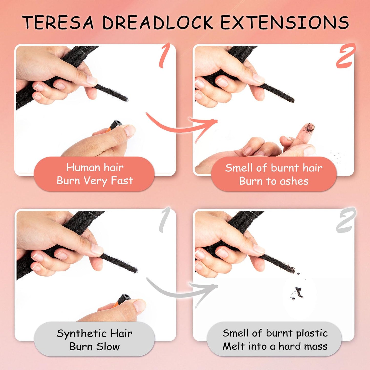 Teresa 0.8cm & 0.6cm & 0.4cm & 0.2cm Width 6-18 Inch 10, 20, 40, 70, 100 strands 100% Human Hair Dreadlock Extensions Men/Women,Full Handmade Permanent Human Loc Extensions Bundles(0.8cm,6 Inch)