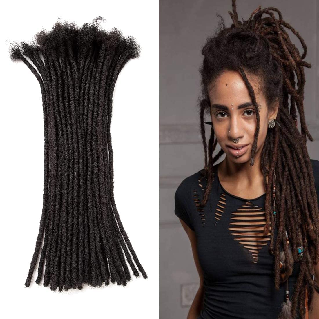 Teresa 0.8cm & 0.6cm & 0.4cm & 0.2cm Width 6-18 Inch 10, 20, 40, 70, 100 strands 100% Human Hair Dreadlock Extensions Men/Women,Full Handmade Permanent Human Loc Extensions Bundles(0.8cm,6 Inch)