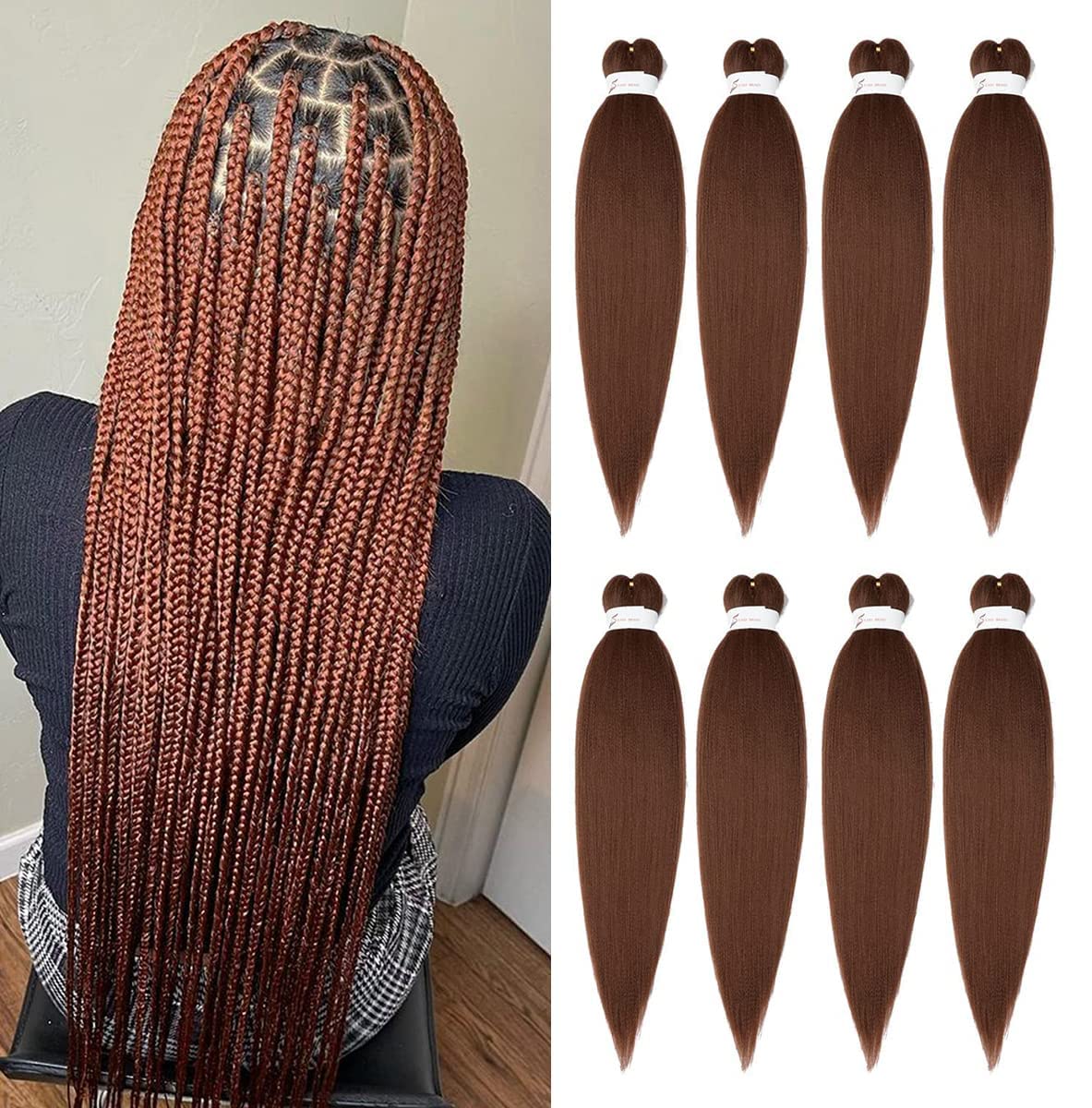 Braiding Hair Pre Stretched 24 Inch 8 Packs Ombre Braiding Hair Professional Soft Braiding Hair Yaki Texture, No Itch, Hot Water Setting Hair Extensions for Braids (24in,1B/30)