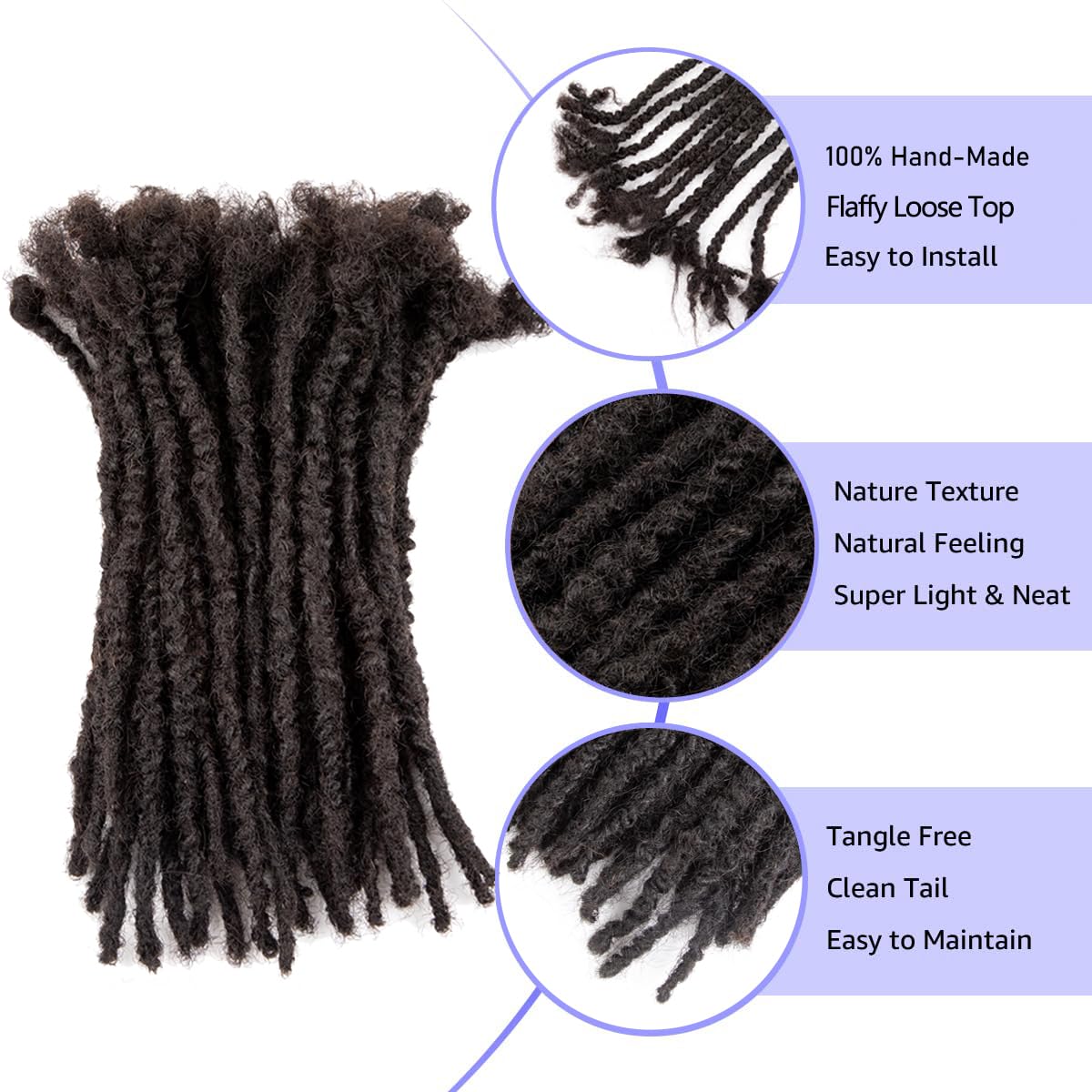 Teresa 0.8cm & 0.6cm & 0.4cm & 0.2cm Width 6-18 Inch 10, 20, 40, 70, 100 strands 100% Human Hair Dreadlock Extensions Men/Women,Full Handmade Permanent Human Loc Extensions Bundles(0.8cm,6 Inch)
