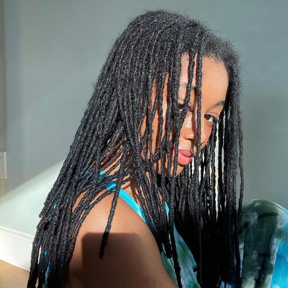 Dreadlock Extension Human Hair 8inch 0.8cm Width 100% Permanent Huamn Hair Loc Extension Can Be Dyed Bleached Curled Handmade Loc Extension for Men Women (30 Strands Natual Black)