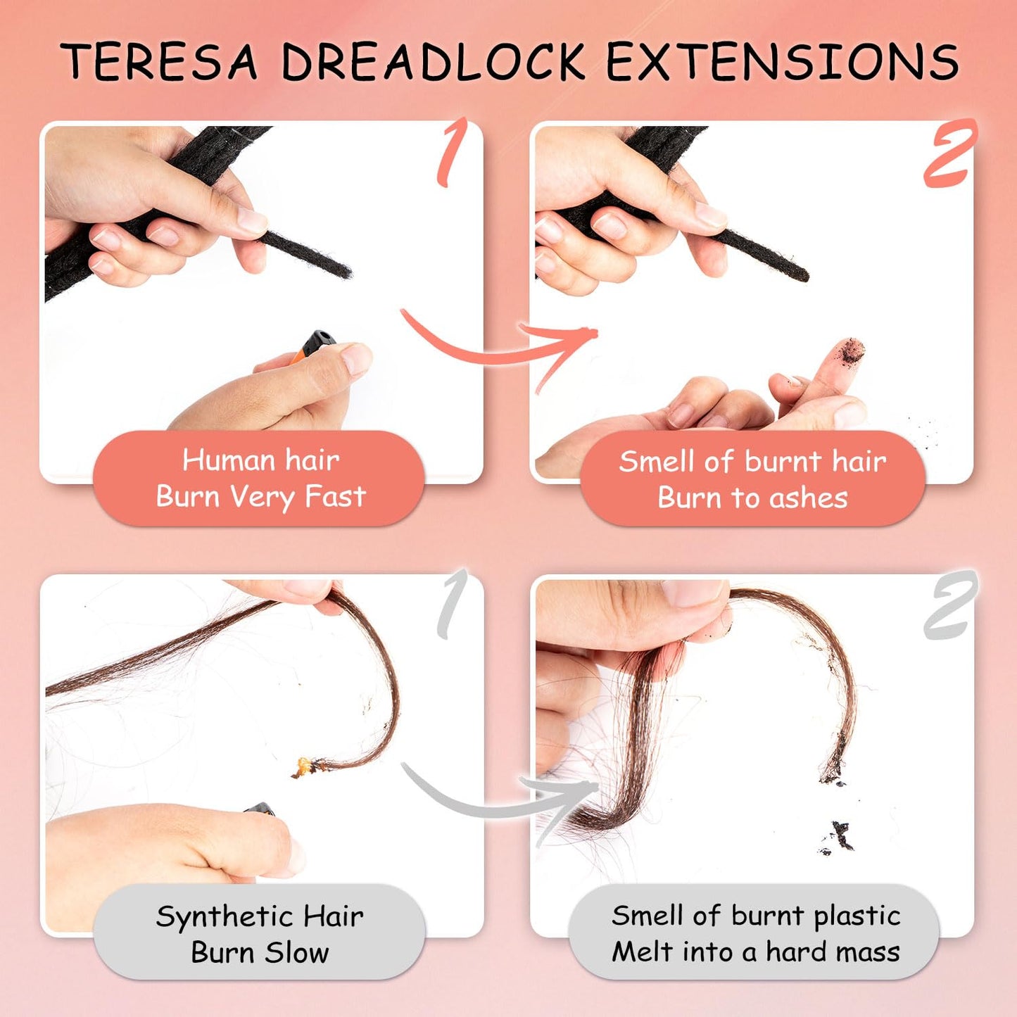 Teresa 0.8cm & 0.6cm & 0.4cm & 0.2cm Width 6-18 Inch 10, 20, 40, 70, 100 strands 100% Human Hair Dreadlock Extensions Men/Women,Full Handmade Permanent Human Loc Extensions Bundles(0.8cm,6 Inch)