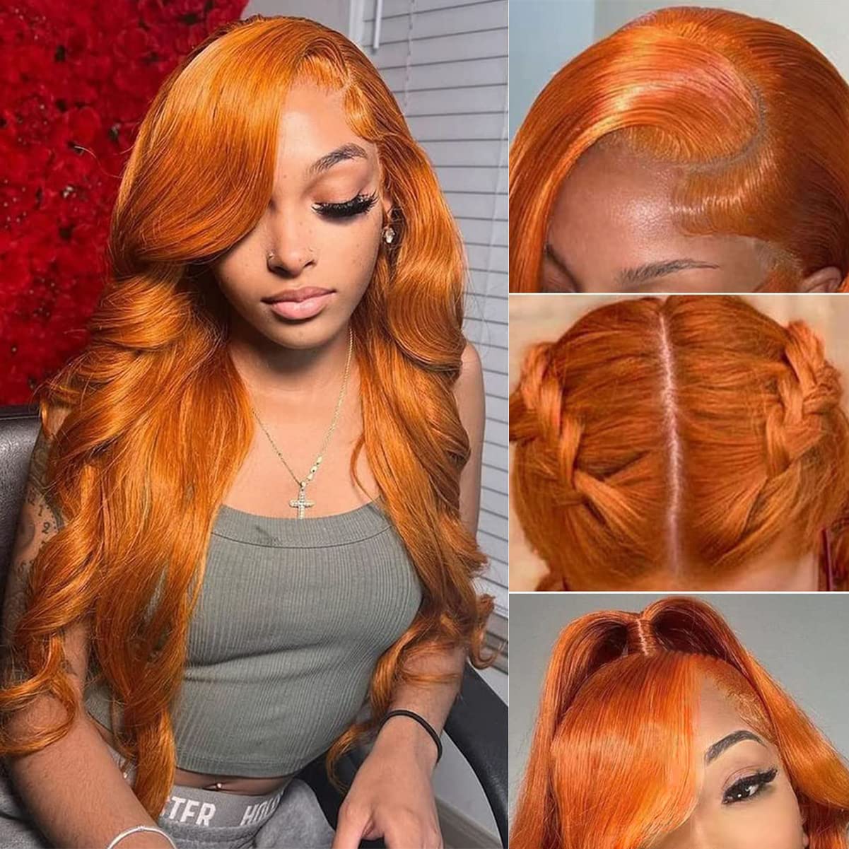 P4/350 Body Wave Lace Front Wigs Human Hair Brown Ginger Colored Wigs 13x4 HD Lace Frontal Highlight Ombre Wig Human Hair 180% Density P4/350 Colored Wigs Human Hair for Black Women 22Inch