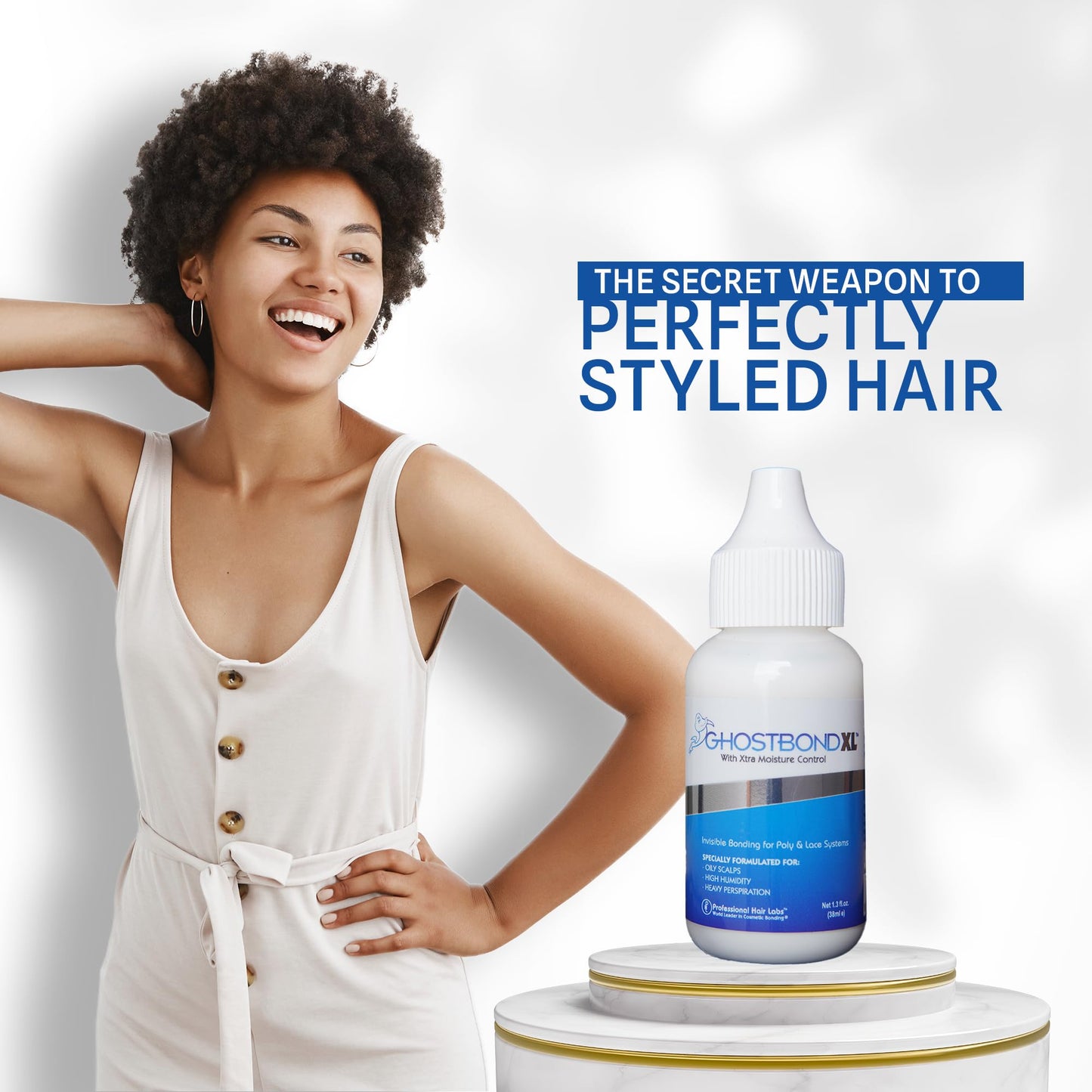 GHOSTBOND XL Hair Replacement Adhesive - 1.3oz - Invisible Bonding Wig Glue: Extra Moisture Control - Water & Oil-Resistant, Light Hold for Poly and Lace Hairpiece, Wig, Toupee Systems, (Peach)
