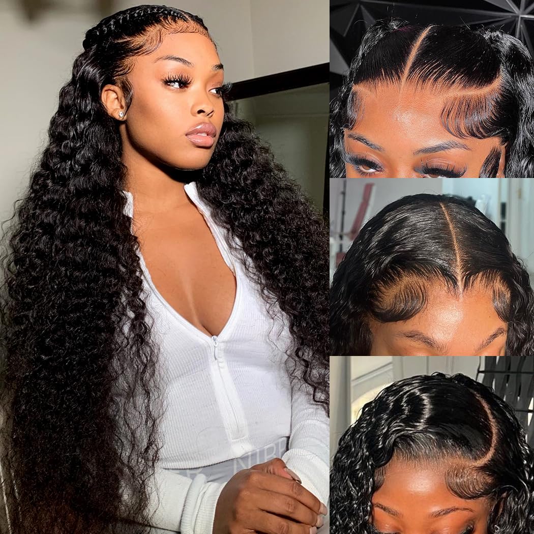 SHOWME 5x5 HD Lace Closure Glueless Wigs Human Hair Pre Plucked Brazilian Virgin Deep Wave Lace Front Wigs Human Hair 180% Density Closure Wig with Elastic Band Natural Hairline